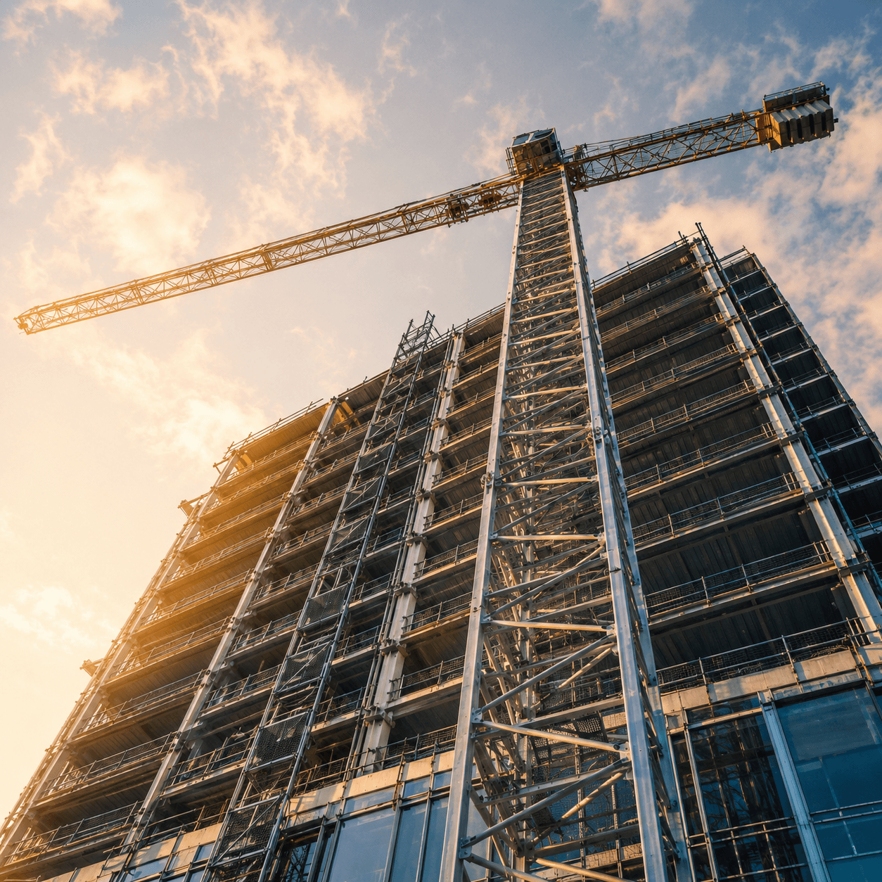 Construction building with a tower crane